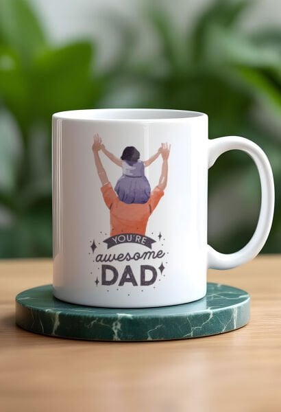 You're awesome Dad yazlı Baba ve Çocuk Figürlü Tasarım Beyaz Kupa