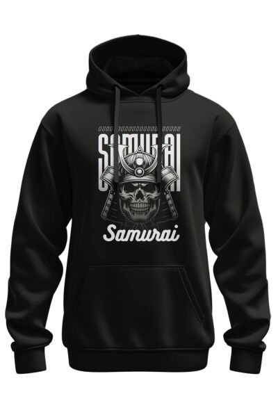 Samuray Figürlü Tasarım Kapşonlu Sweatshirt